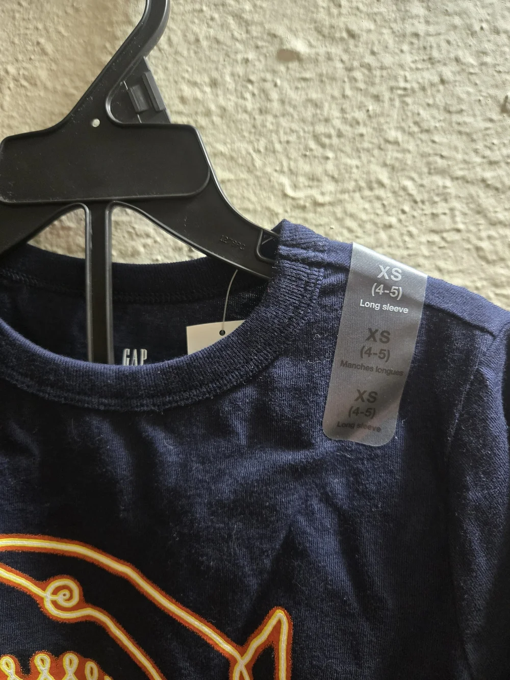 GAP Navy Long-Sleeve Tee with Neon Orange Shark Graphic
